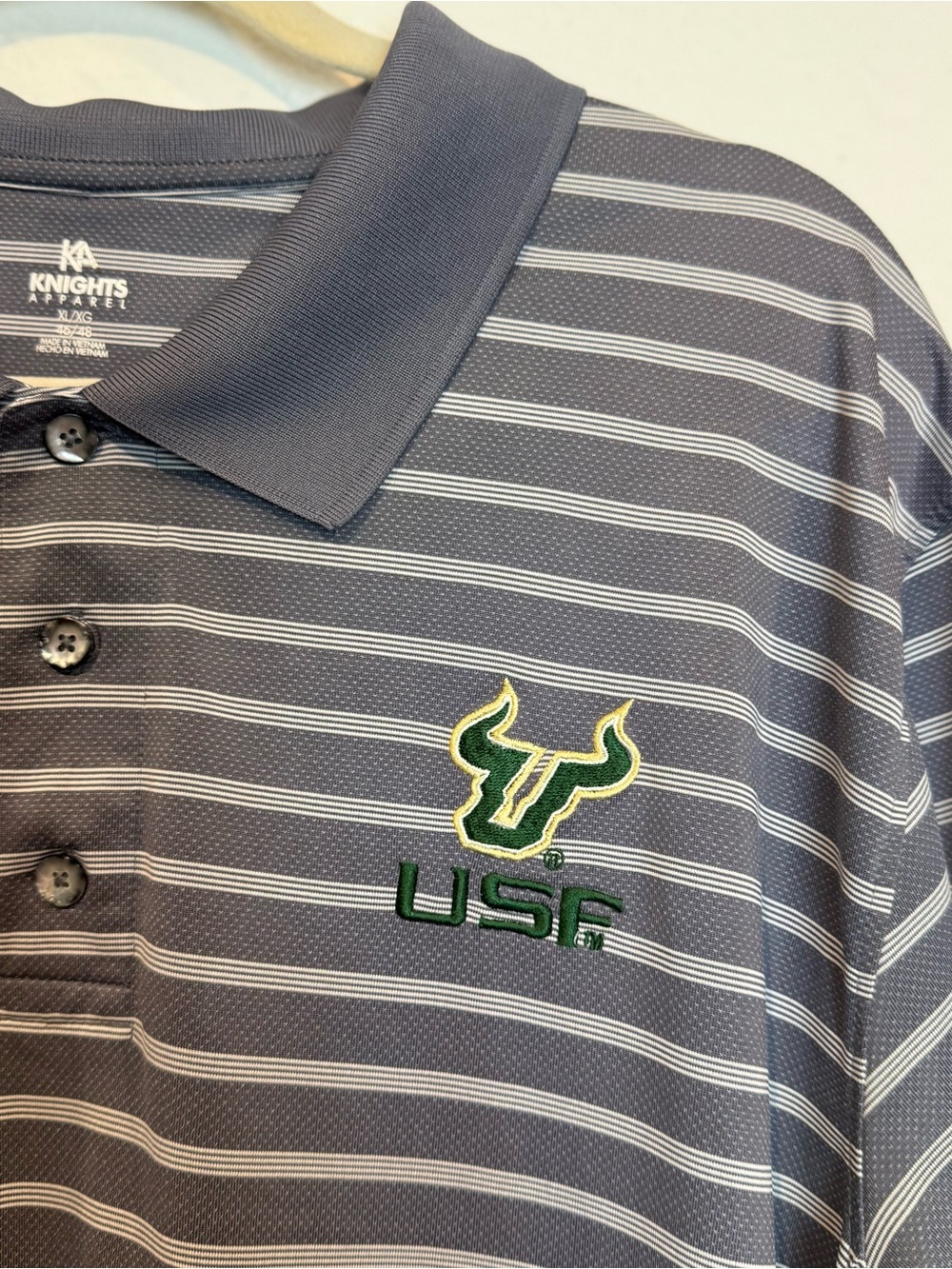 USF Bulls Knights Apparel Embroidered Gray Striped Performance Polo Shirt Men XL